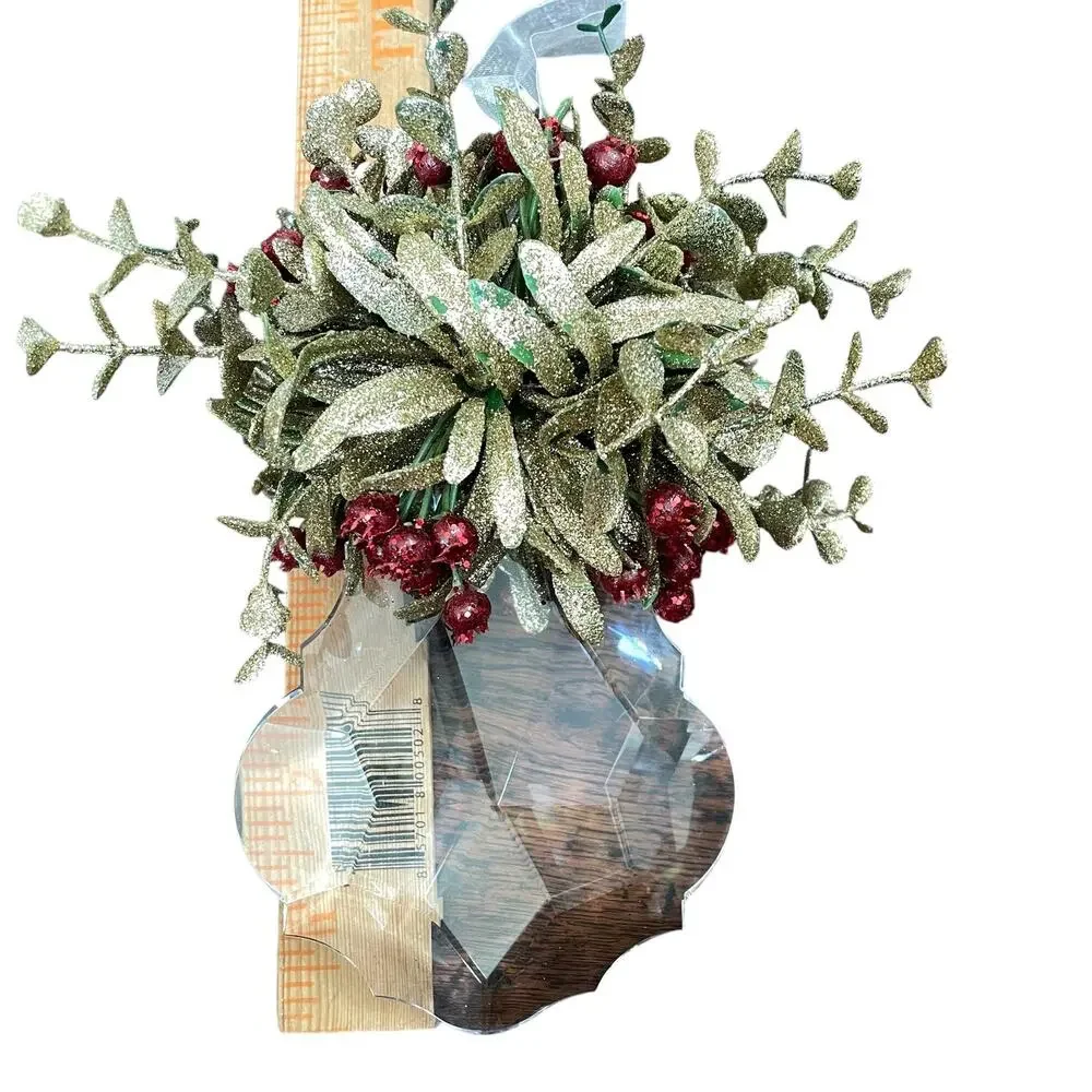 Kissing Krystals Acrylic Mistletoe Christmas Ornament Clear Green Gold Red Berry